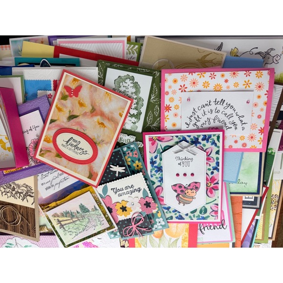 180 Handmade Card Assortment Greeting Cards Thank You Birthday Friendship Stamp - Picture 3 of 6